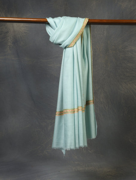 Sky Blue Base Border Embroidery Cashmere Pashmina Shawl