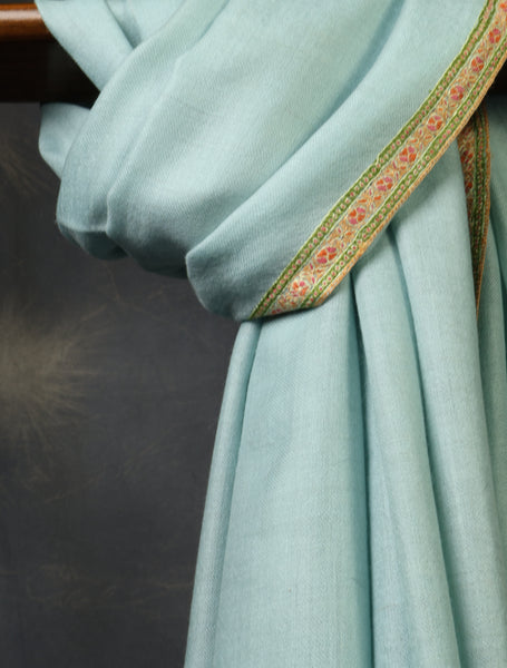 Sky Blue Base Border Embroidery Cashmere Pashmina Shawl