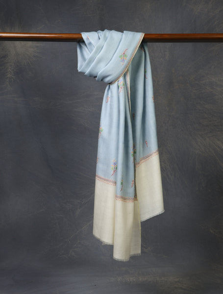 Sky Blue With Buteh Embroidery Cashmere Pashmina Scarf
