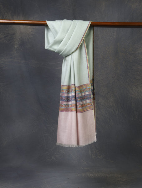 Sky Blue with Small Border Embroidery Cashmere Pashmina Scarf
