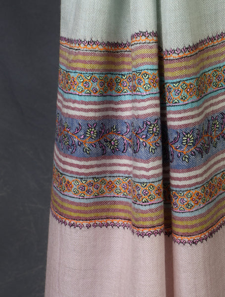 Sky Blue with Small Border Embroidery Cashmere Pashmina Scarf
