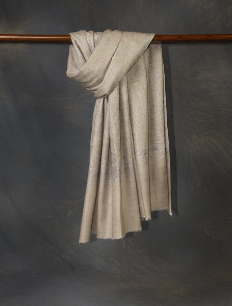 Soft Beige Base Jali Embroidery Cashmere Pashmina Shawl