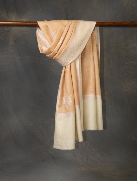 Soft Peach Boteh Motif Embroidery Cashmere Pashmina Shawl