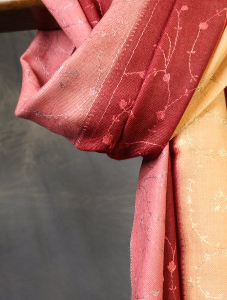 Triple Dye Jali Sozni Embroidery Stole