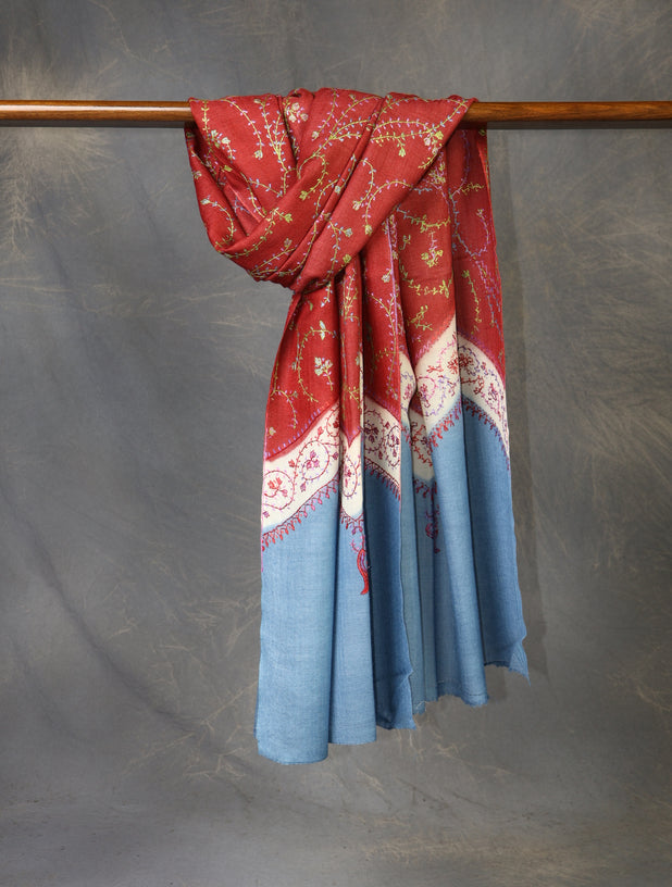 Triple Dye Jali Sozni Embroidery Stole