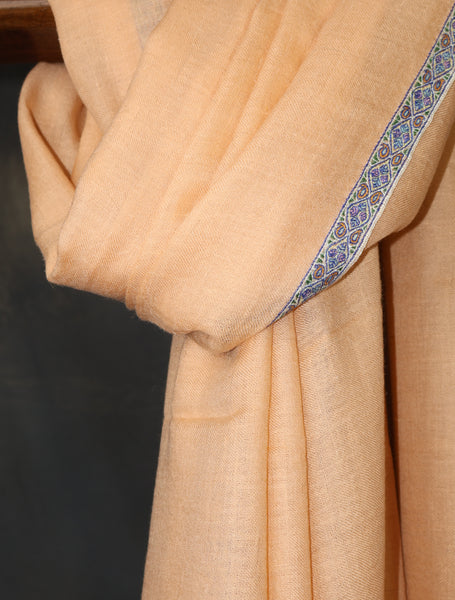 Warm Peach Base With Small Border Embroidery Cashmere Pashmina Shawl
