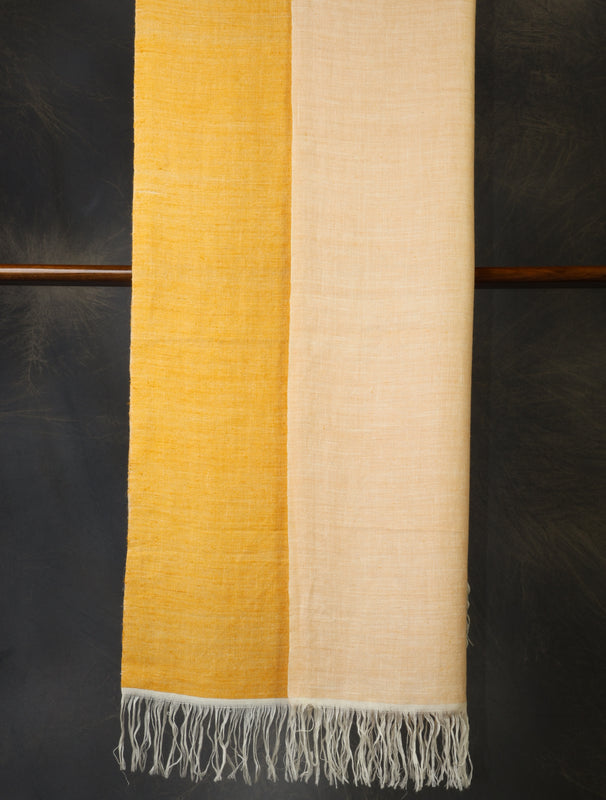 Yellow And Ivory Reversible Handwoven Cashmere Pashmina Scarf