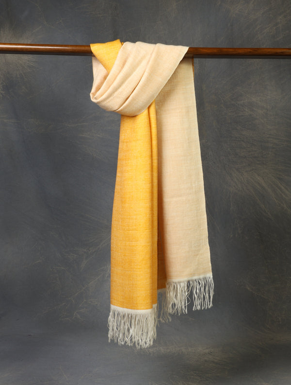 Yellow And Ivory Reversible Handwoven Cashmere Pashmina Scarf — reversible pashmina shawl handwoven in Kashmir
