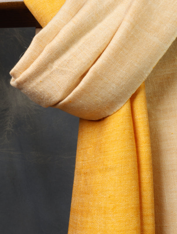 Yellow And Ivory Reversible Handwoven Cashmere Pashmina Scarf