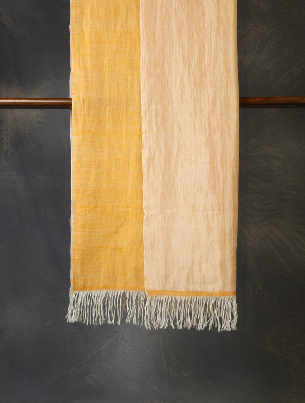 Yellow And Ivory Reversible Zari Handwoven Cashmere Pashmina Scarf