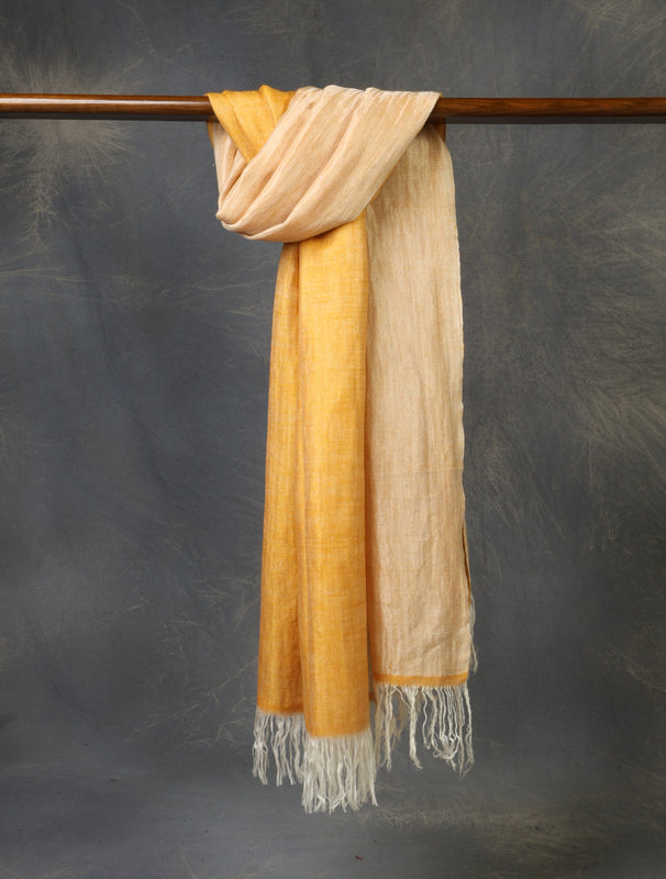 Yellow And Ivory Reversible Zari Handwoven Cashmere Pashmina Scarf