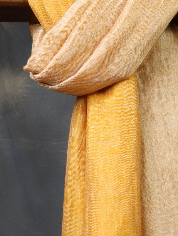 Yellow And Ivory Reversible Zari Handwoven Cashmere Pashmina Scarf