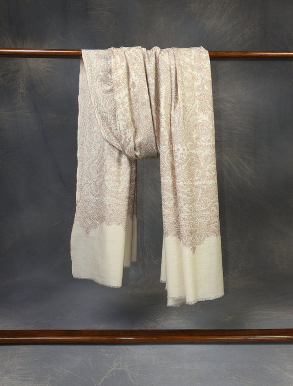 3 yard Ivory Jamawar Embroidery Cashmere Pashmina Shawl – detail view