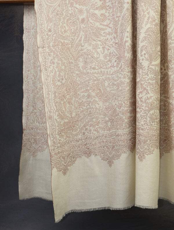 3 yard Ivory Jamawar Embroidery Cashmere Pashmina Shawl