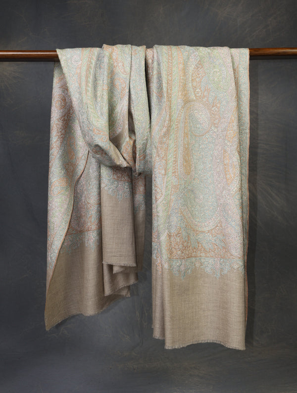 2.5 yard Natural Jamawar Embroidery Cashmere Pashmina Shawl – detail view