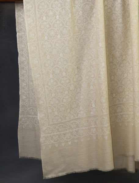 3 yard Ivory Jamawar Silk Embroidery Cashmere Pashmina Shawl