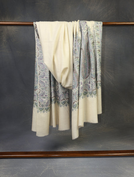 3 yard Ivory Big Border Embroidery Cashmere Pashmina Shawl