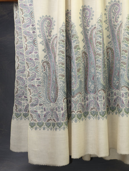 3 yard Ivory Big Border Embroidery Cashmere Pashmina Shawl