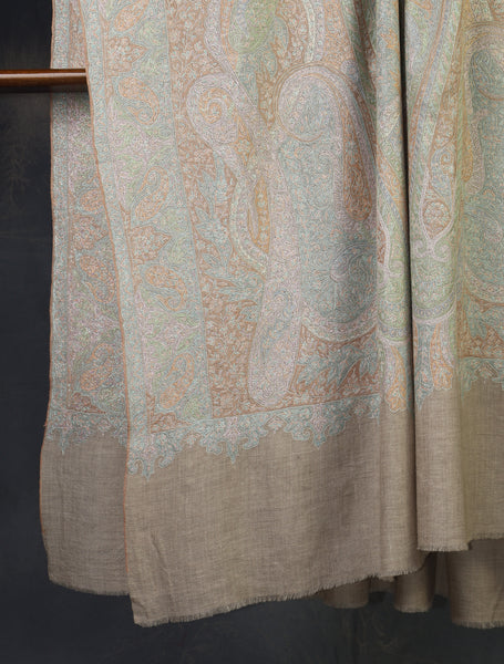 2.5 yard Natural Jamawar Embroidery Cashmere Pashmina Shawl
