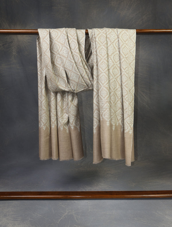 3 yard Natural Jamawar Embroidery Cashmere Pashmina Shawl – detail view