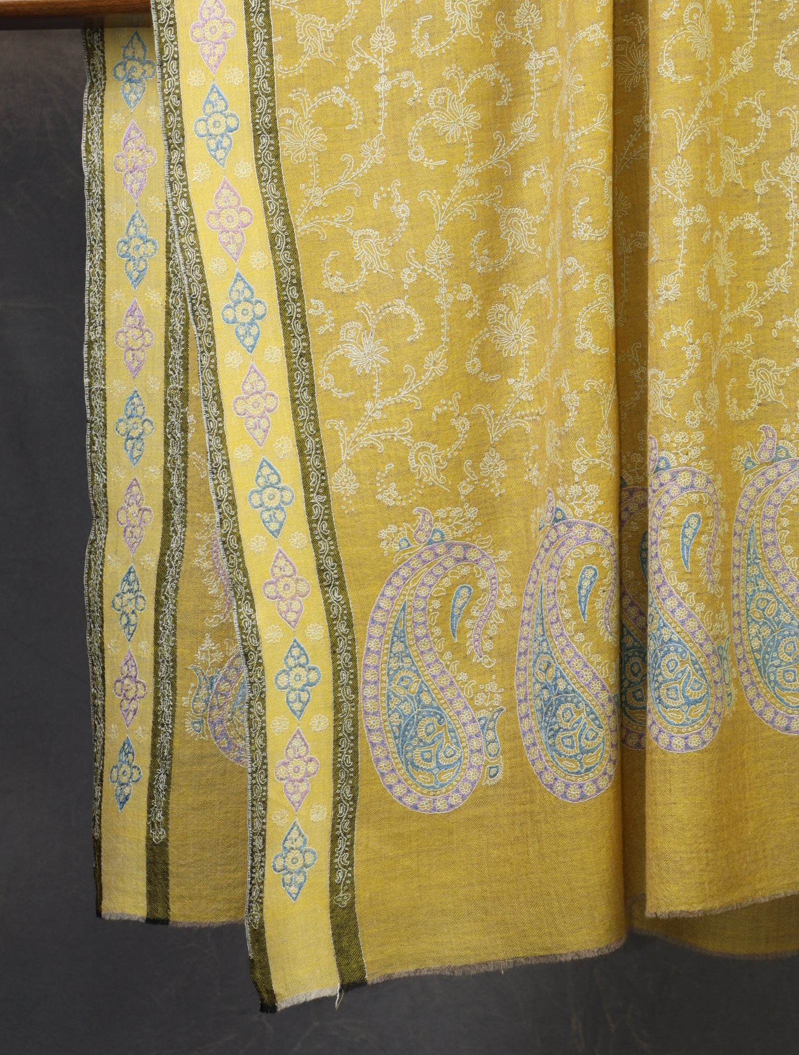 2.5 yard Mutard Jali Embroidery Cashmere Pashmina Shawl