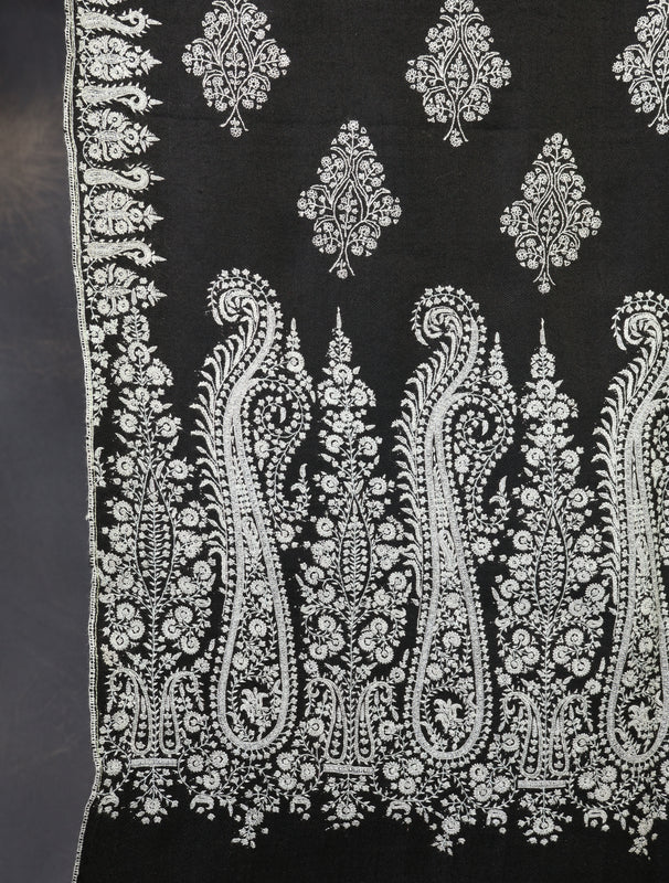 2.5 yard Black Buteh Palla Embroidery Cashmere Pashmina Shawl