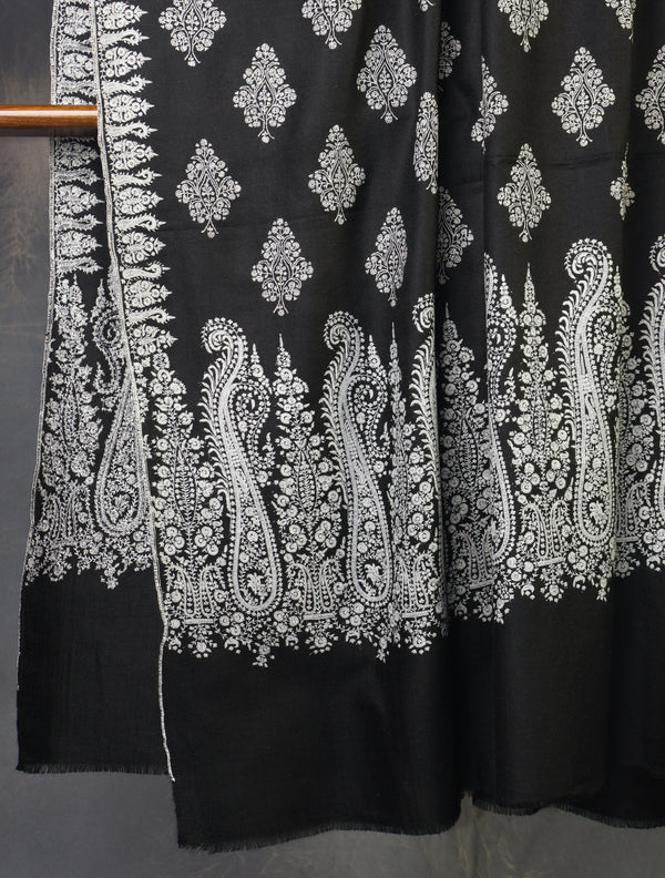 2.5 yard Black Buteh Palla Embroidery Cashmere Pashmina Shawl