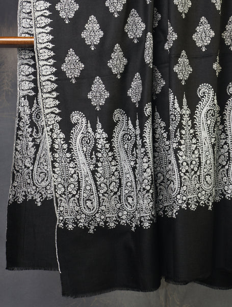 2.5 yard Black Buteh Palla Embroidery Cashmere Pashmina Shawl