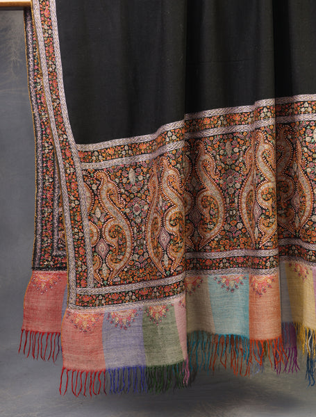 3 yard Black Big Border Embroidery Cashmere Pashmina Shawl