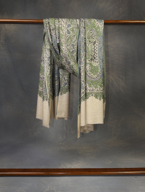 2.5 yard Ivory Jamawar Embroidery Cashmere Pashmina Shawl – detail view