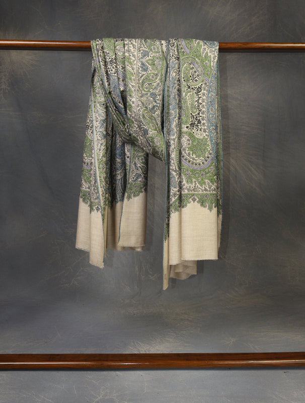 2.5 yard Ivory Jamawar Embroidery Cashmere Pashmina Shawl
