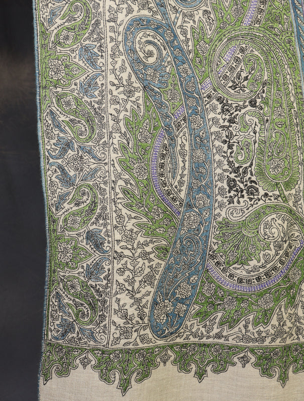 2.5 yard Ivory Jamawar Embroidery Cashmere Pashmina Shawl