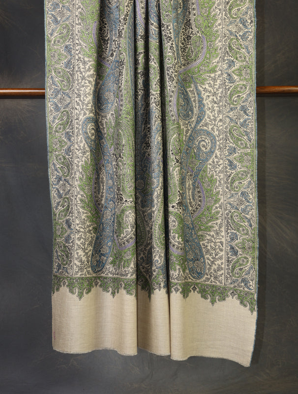 2.5 yard Ivory Jamawar Embroidery Cashmere Pashmina Shawl