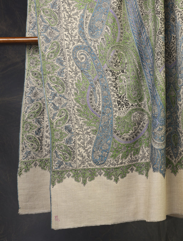 2.5 yard Ivory Jamawar Embroidery Cashmere Pashmina Shawl