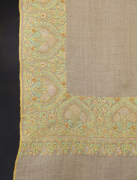 2.5 yard Beige Big Border Embroidery Cashmere Pashmina Shawl