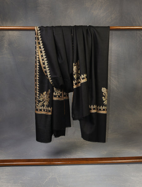 3 yard Black Small Border Embroidery Cashmere Pashmina Shawl