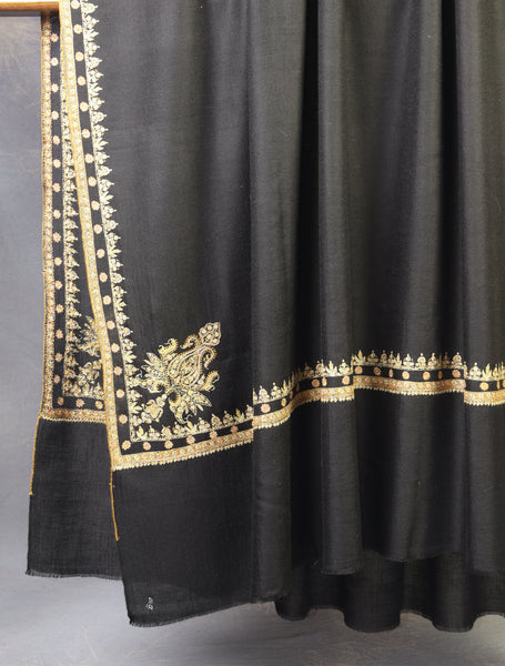3 yard Black Small Border Embroidery Cashmere Pashmina Shawl