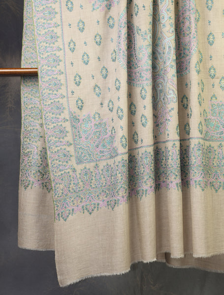 2.5 yard Ivory Jali Embroidery Cashmere Pashmina Shawl
