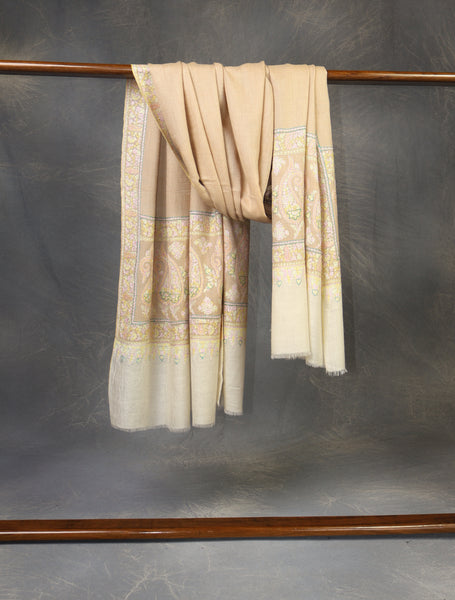 2.5 yard Natural  Big Border Embroidery Cashmere Pashmina Shawl