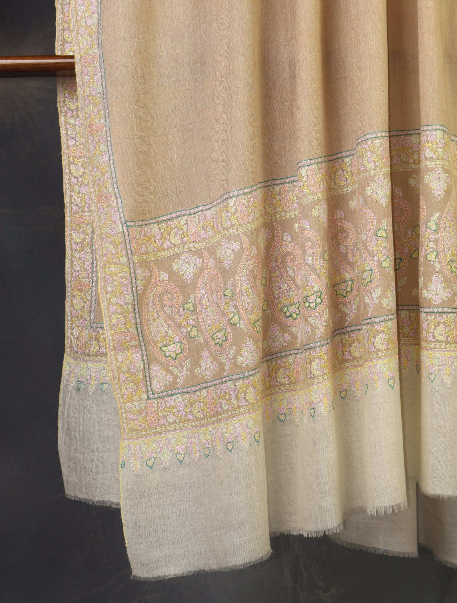 2.5 yard Natural  Big Border Embroidery Cashmere Pashmina Shawl