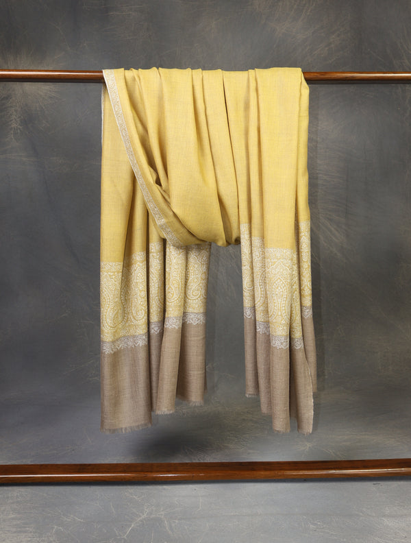 3 yard Lemon Big Border Embroidery Cashmere Pashmina Shawl – detail view