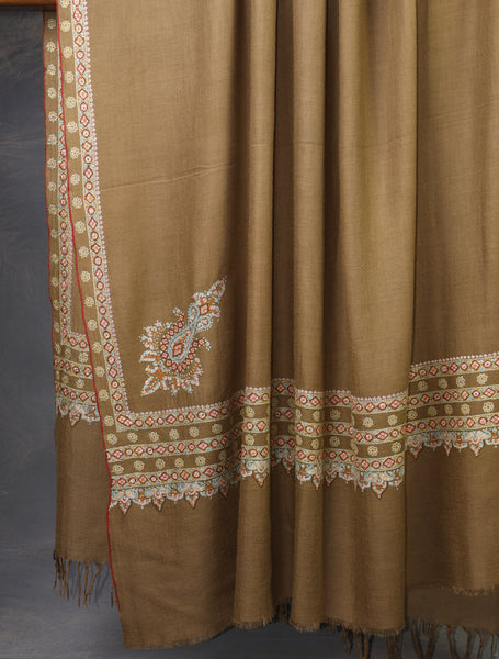 3 yard Beige Big Border Embroidery Cashmere Pashmina Shawl