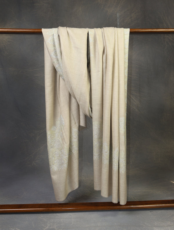 3 yard Ivory Corner Embroidery Cashmere Pashmina Shawl – detail view
