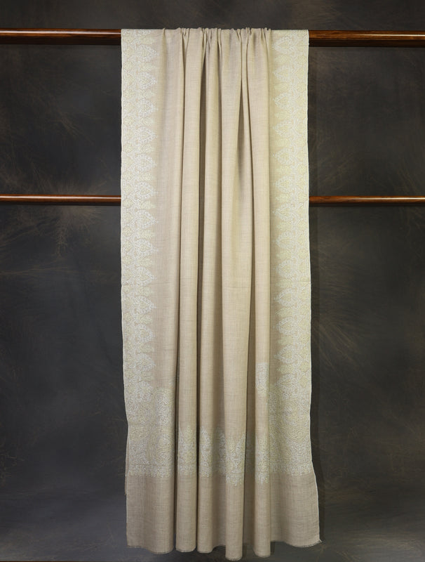 3 yard Ivory Corner Embroidery Cashmere Pashmina Shawl