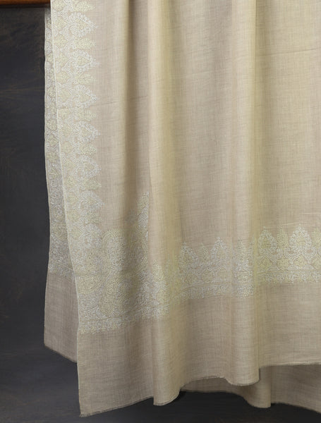 3 yard Ivory Corner Embroidery Cashmere Pashmina Shawl