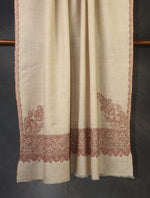 Ivory Big Border Embroidery Cashmere Pashmina Shawl