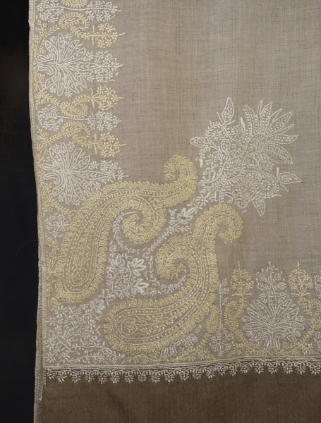 3 yard Ivory Corner Embroidery Cashmere Shawl