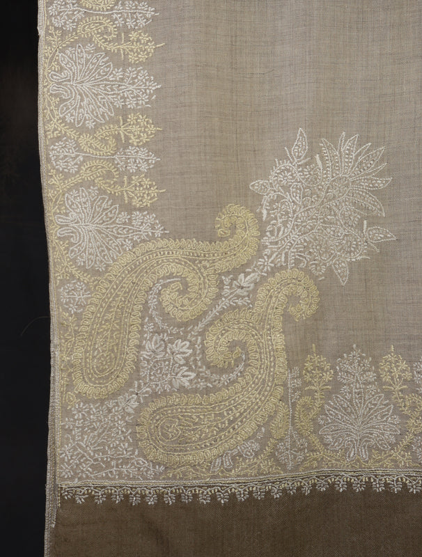 3 yard Ivory Corner Embroidery Cashmere Shawl
