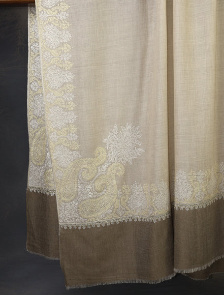 3 yard Ivory Corner Embroidery Cashmere Shawl