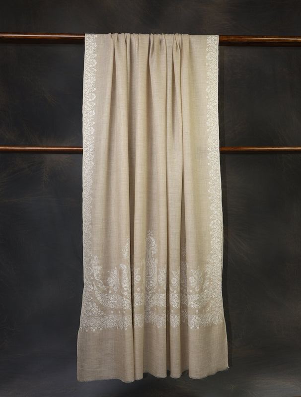 3 yard Ivory Big Border Embroidery Cashmere Pashmina Shawl